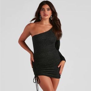 Windsor Evening Of Sparkle Balloon Sleeve Ruche Mini Dress